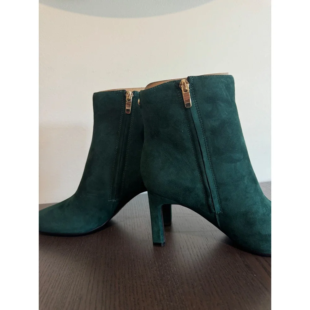 Nine West Nance9x9 Ankle Boots Women 6.5 M Dark Green Suede Stiletto Heel